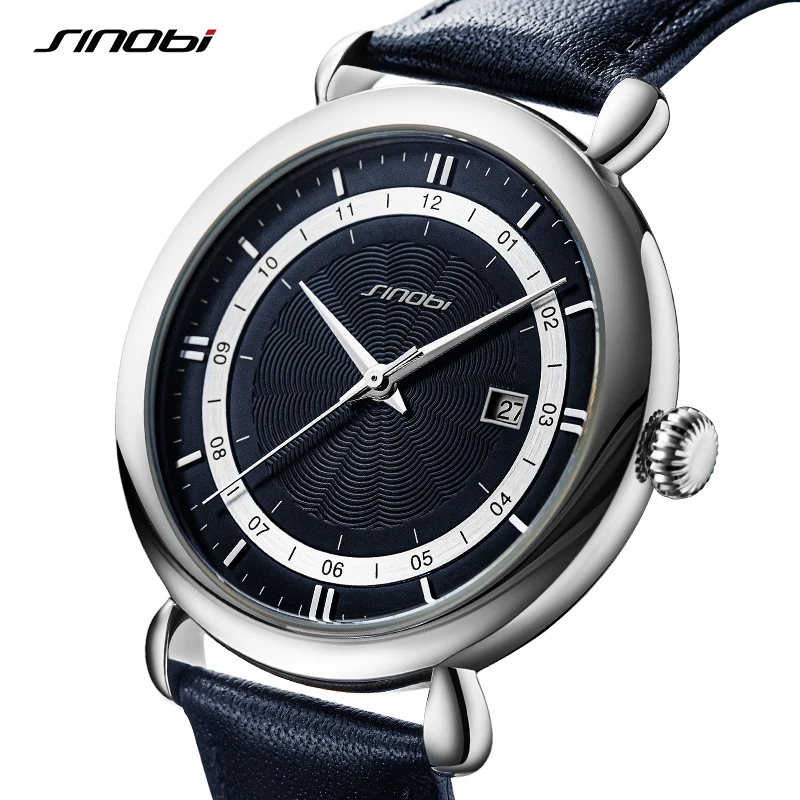 Sinobi Top Brand Luxury Men's Leather Watches Business Quartz Wristwatches Calender Male Sports Waterproof Clock montre homme