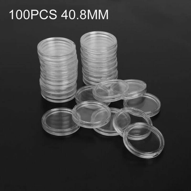 100 шт., 40,8 мм, прозрачный круглый пластиковый держатель для монет, контейнер для капсул, чехол для хранения, коробка для золотых монет, подарочные коллекции
