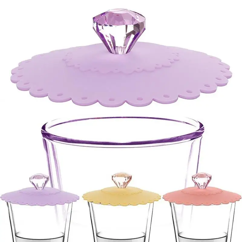 

New Sale Diamond Thermal Insulation Cup Lid Silicone Leakproof Cup Cover Dustproof Reusable