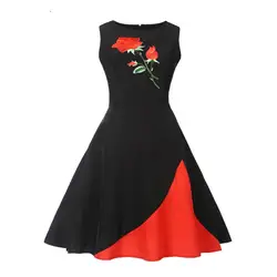 50 s 60 s Ретро Винтаж Jurk Vrouwen Mode 2019 лоскутное Mouwloze Lente Zomer вечерние Vestido рокабилли Pin Up Swing jurk