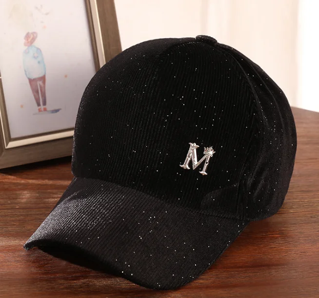 M-black Новая дамская Вельветовая бейсболка, корейская мода, уличные вельветовые кепки с надписью - Цвет: M-black