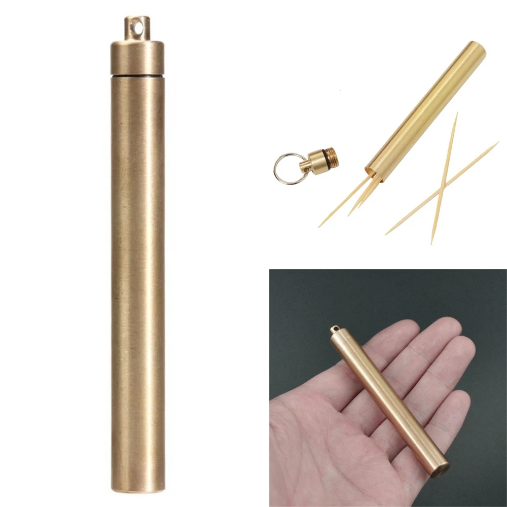 

Super tough surface smooth waterproof outdoor mini copper toothpick holder keychain pill box pill box