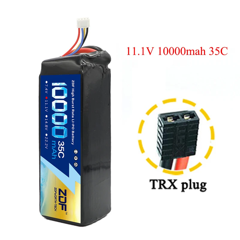 11.1v TRX plug ZDF RC автомобиль Lipo батарея 2S 3S 7,4 V/11,1 V 10000mah 35C Max 70C XT90/XT60/T Разъем для Rc самолета Traxxas автомобиль RC грузовик - Цвет: 11.1v TRX plug