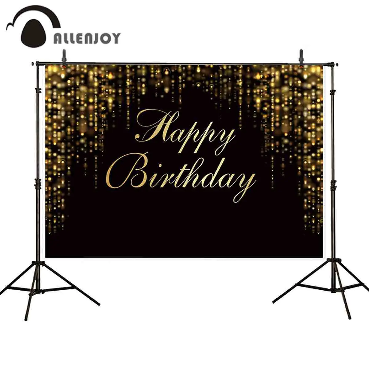 

Allenjoy background for photographic studio black glitter gold line curtain birthday party backdrop photocall photobooth