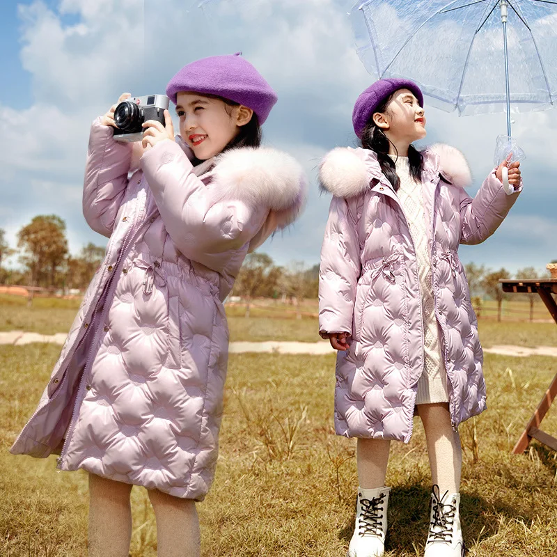 

New Fashion Children's Winter Down Jacket for girls Coat Thicken snowsuit Kids clothes waterproof parka real Fur 5-14Years