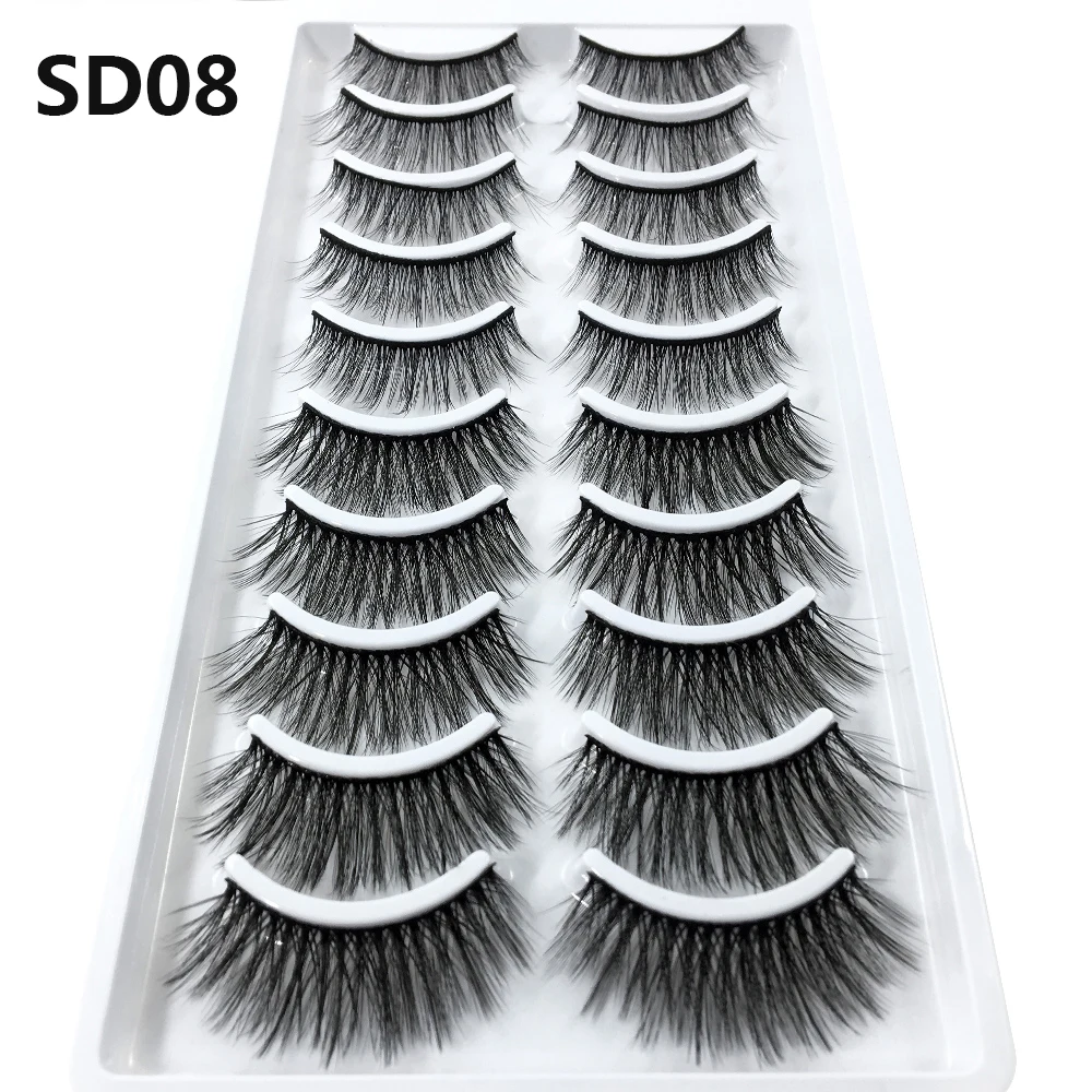 LADYLUNA 1/10Pair Handmade Mixed Wispy Fluffy Natural Thick Long 5D Mink Real Hair False Eyelashes Extension Beauty Makeup Kit