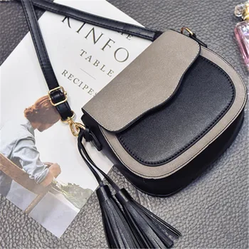 

Women Handbags New Trend Simple Flap Splice Messenger Bag Shoulder Bag With Tassel Female Woman Mini Bag PU Leather For Girls