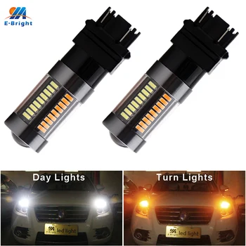 

YM E-Bright T25 Led P27/5W 12V Switchback Dual Color White+Amber 990Lm Car Led Bulbs Turn Lights 3157 DRL 4014 Automobile 2PCS