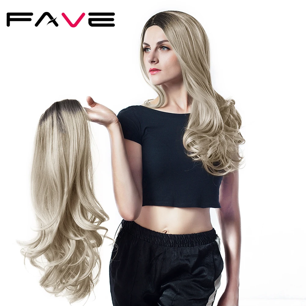 FAVE Mixed Black Ash Light Brown Blonde Synthetic Wig Body Wave MiddlePart Heat Resistant Fiber For Black Women Cosplay Long Wig