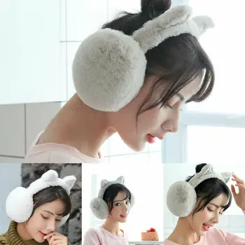 

Ladies Girls Winter Plush Ear Pad Glitter Solid Soft Cat Earmuffs Headband Warmer Outdoor