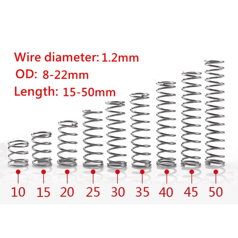 Compression Spring 304 Stainless Steel 25mm Outside Dia 1.5mm Wire Dia 10mm 