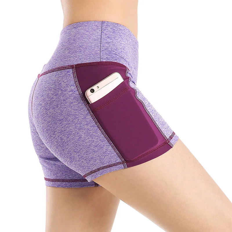 Женские шорты для занятий йогой, для занятий спортом, бега, упражнений, 2 боковых кармана - Цвет: Purple