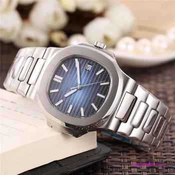 

Patek- Philippe- New Automatic Mechanical Men Watch Silver Blue Stainless Steel Transparent Sapphire Glass Glide Watches