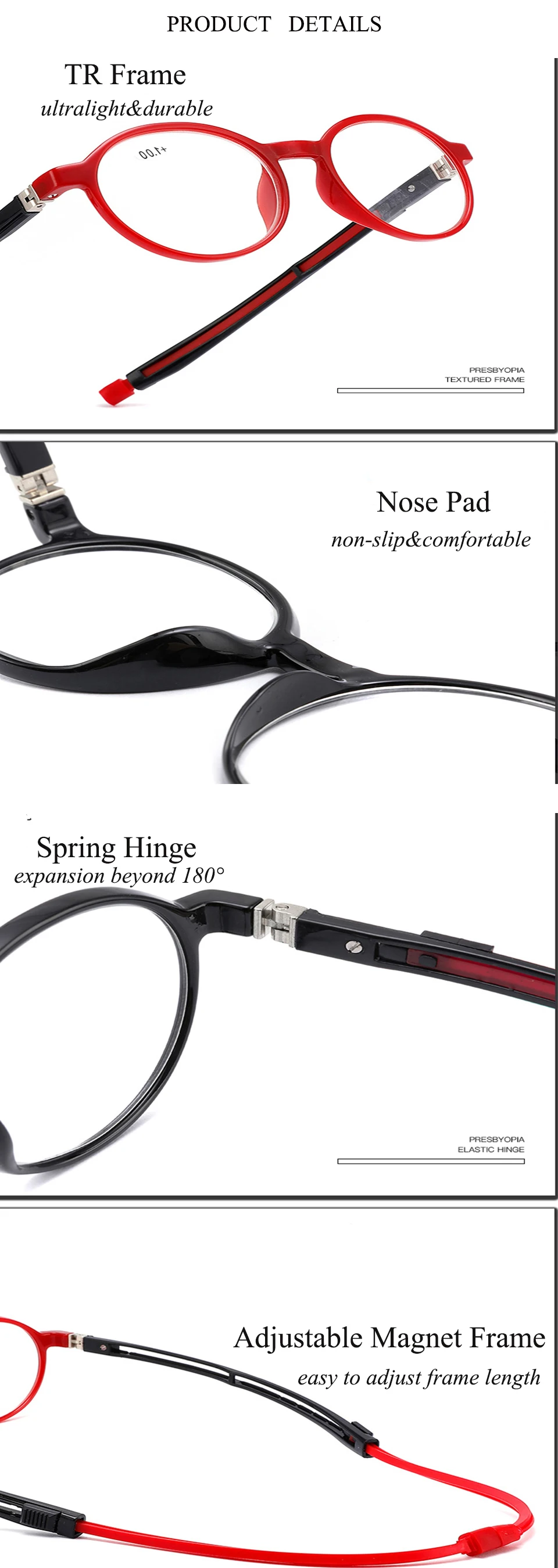 Магнитные Висячие очки для чтения для мужчин и женщин TR90 с регулируемой магнитной оправой, очки для пресбиопии+ 1,00+ 1,25+ 1,50+ 2,00+ 2,50
