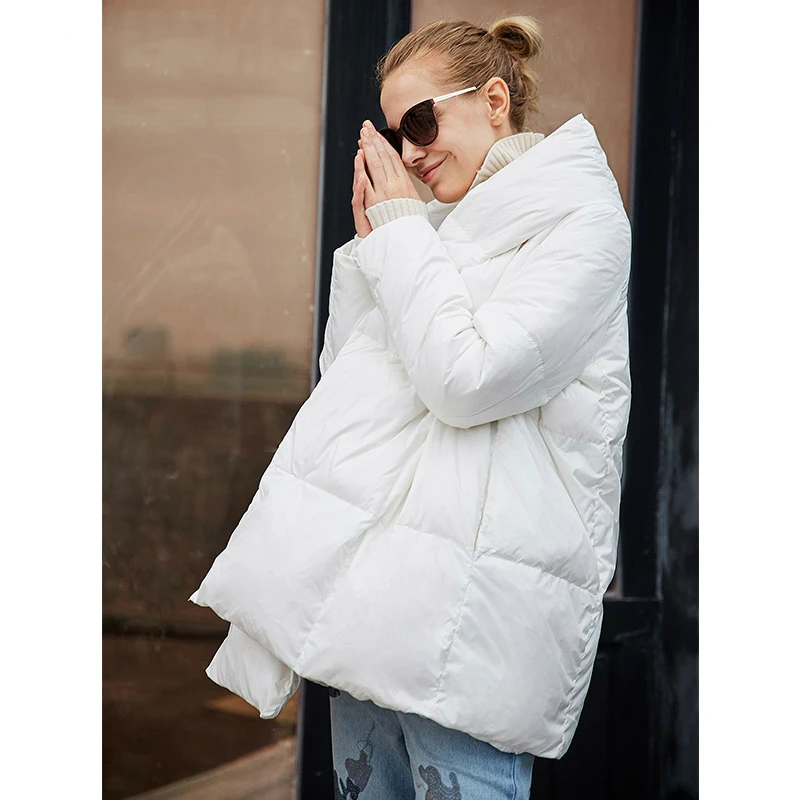 Большой размер d 90% белый пуховик женский зимний 2018 Повседневный однотонный с