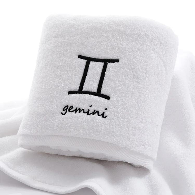 Хлопок банное полотенце созвездие шаблон полотенце s белый серый с вышивкой полотенца махровые девушка/мужчины ванная комната прямоугольное банное полотенце - Цвет: White  Gemini