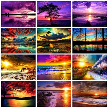 

HUACAN Diamond Embroidery Landscape Sunset Full Drill Square Round Handicraft 5D DIY Diamond Painting Seaside Home Decoration
