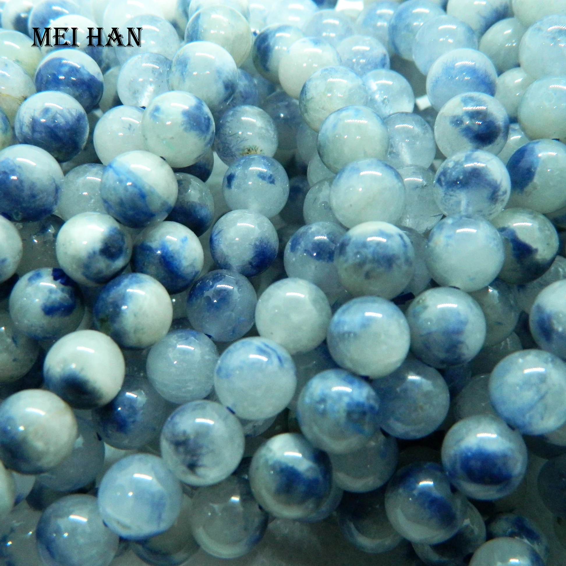 

Meihan (48 beads/set/25g) 7-7.8mm natural rare blue rutilated quartz dumortierite smooth round beads for jewelry making design