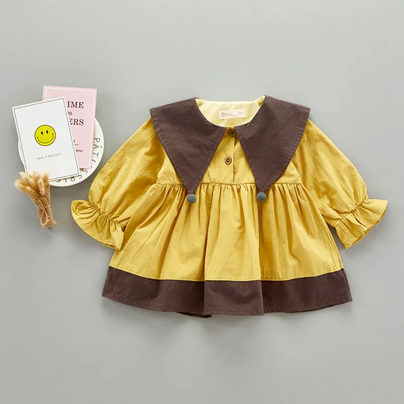 VIMIKID/платья для маленьких девочек коллекция года, Осеннее корейское однотонное платье принцессы с длинными рукавами и большим отворотом детская одежда, платья