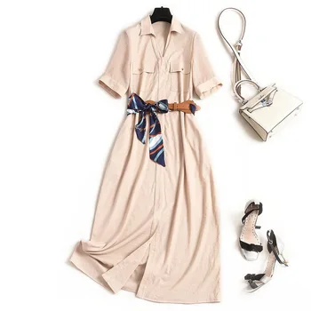 

2020 Safari Style dress V-Neck Sashes Ankle-Length vestisdo longo vestidos novos de Dresses summer women's costumes