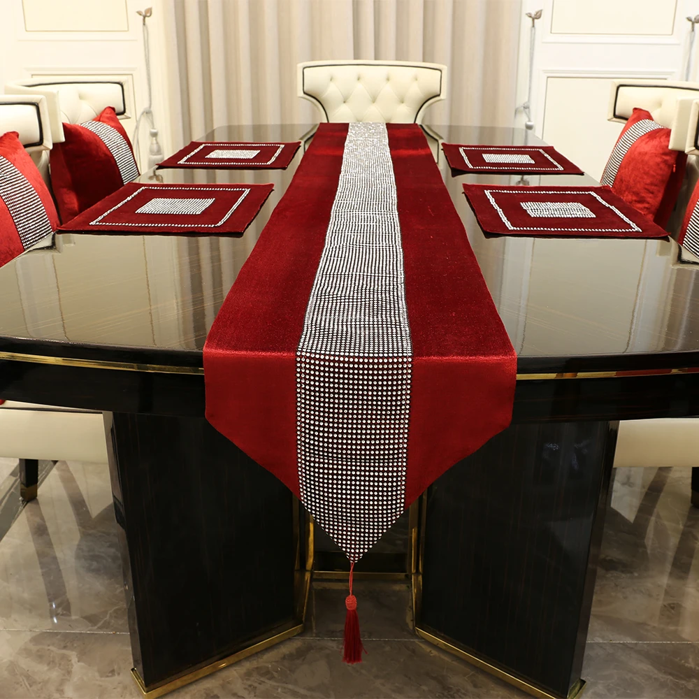 European Table Runner Flannel Diamond Silver Rhinestones Table Runner Cushion Cover Table Mat wedding decoration accessories 3