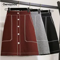 Genayooa трикотажная юбка с высокой талией для женщин юбки осень зима а линия Bodycon высокая эластичная мини юбка труба Женская 2019