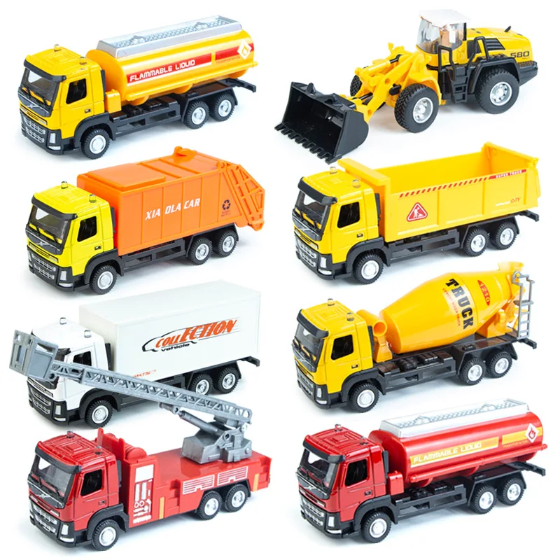 

Alloy Car Model Scooter Toy Three Set Engineering Vehicle Fire Truck Loader Series Alloy Car Model
