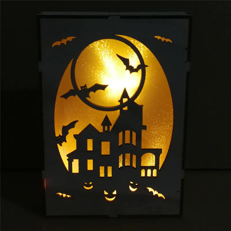 Wooden Hanging Home Decor Pumpkin Haunted House Pendant LED Night Light Halloween Home Decor Adornos Para Casa 30AUG0234
