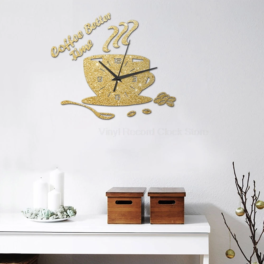 Креативные DIY акриловые кухонные настенные часы Современная дизайнерская кофейная чашка форма цифровые часы настенные художественные домашний Декор полые цифры часы