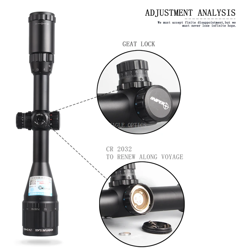 SNIPER 4-12X44 AOGL Hunting Riflescopes Tactical Optical Sight Full Size Glass Etched Reticle RGB Illuminated Rifle Scope