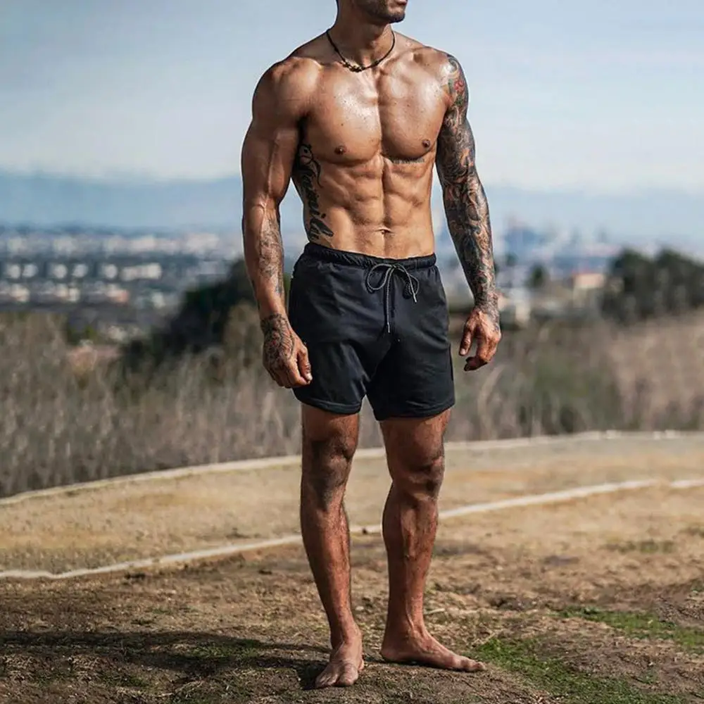 Promotion Men 2 in 1 Running Shorts Jogging Gym Fitness Training Quick Dry Beach Short Pants Male Summer Sports Workout Bottoms Clothing