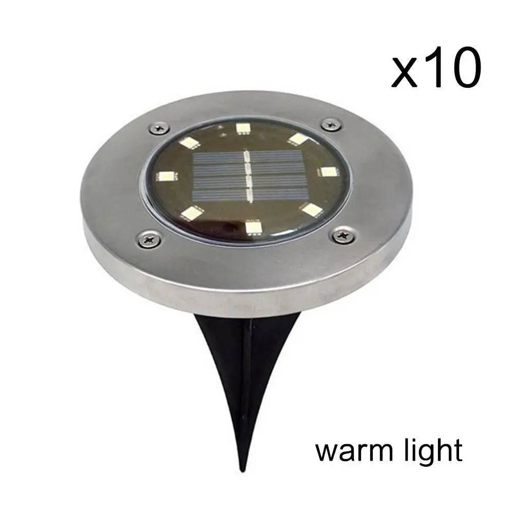 

10pcs 8Led Solar Power Buried Light Under Ground Lamp Outdoor Path Way Garden Decking Warm White Light Lawn Waterproof Lamp