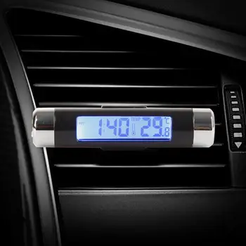 

1PC Clip-on with Blue Backlight LCD 2In1 Air Vent Automotive Clock Calendar Car Clock Digital Automotive Thermometer