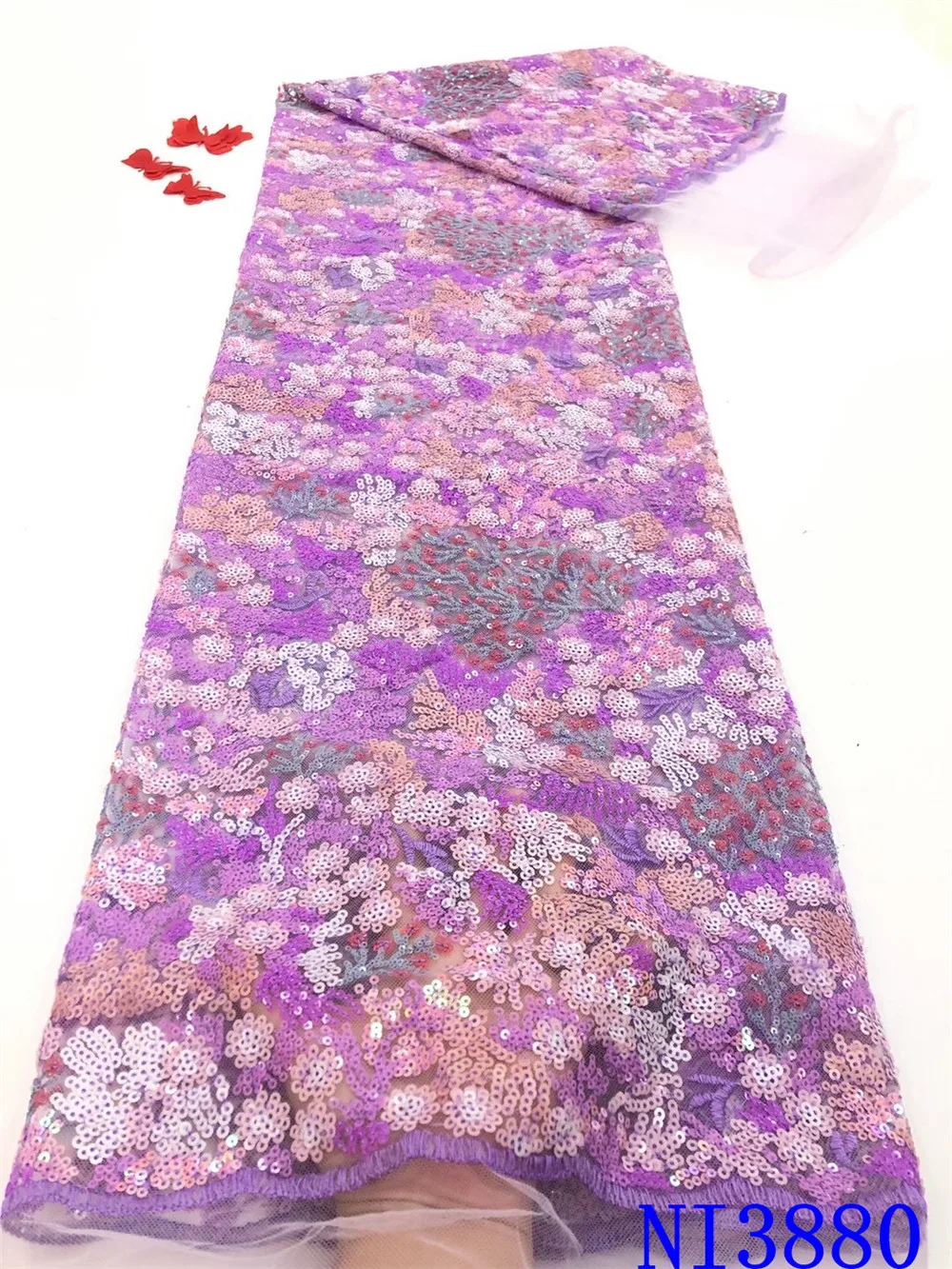 

African Lace Fabric 2020 High Quality Lace Nigerian Lace Fabrics Embroiderey Colorful Sequins Lace Wedding Party Sewing NI3880-2