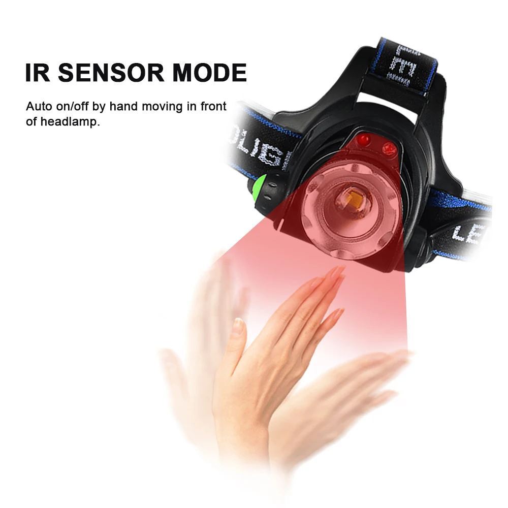 ИК-датчик, головной светильник, USB Перезаряжаемый, V6/L2/T6, индукционный светодиодный налобный фонарь, налобный светильник для рыбалки, налобный фонарь, фонарь, аккумулятор 18650