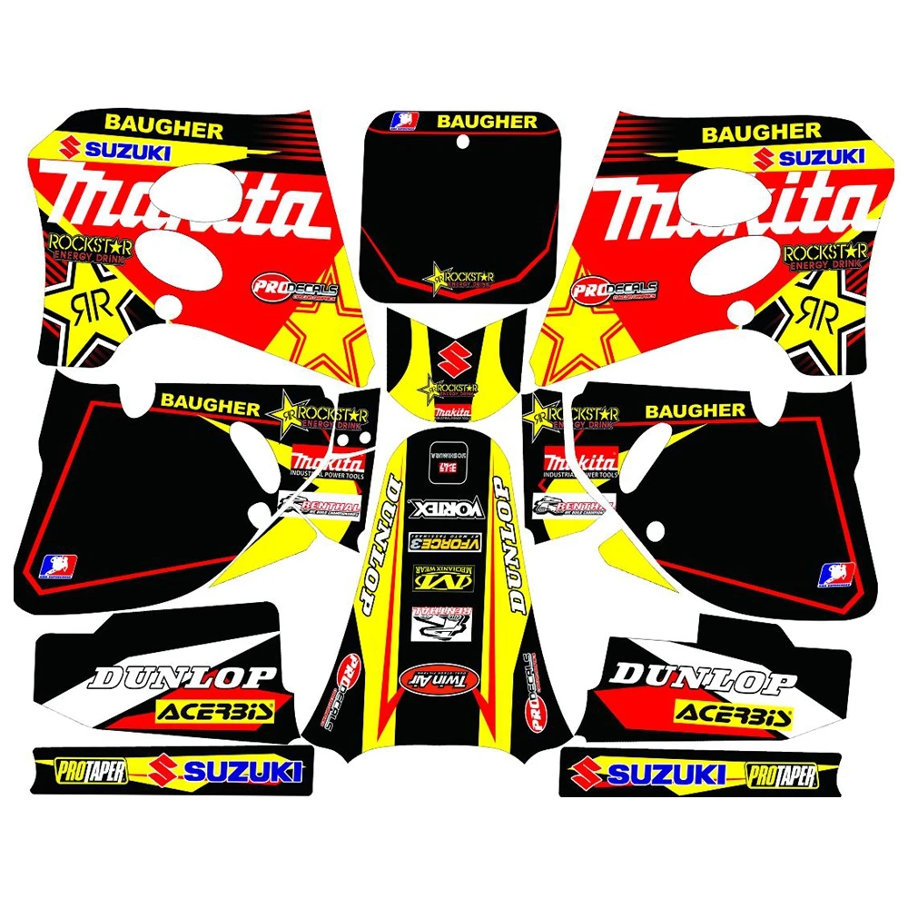 

New Full Graphics Decals Stickers Custom Number Name 3M Bright Stickers Waterproof For Suzuki RM125 RM250 1993 1994 1995