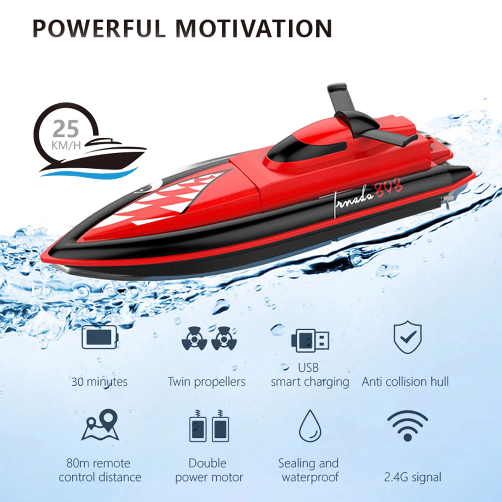 Rechargeable Rc Boat High Speed 20km/h Speedboat Channels Children