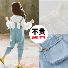 Брюки на подтяжках с крыльями для маленьких девочек; коллекция года; сезон весна-осень; стиль; джинсы для детей; повседневные брюки; Верхняя одежда; детская одежда; F