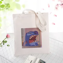 Синяя мультяшная холщовая вместительная сумка для покупок сумка на заказ Печать текстовый логотип DIY ежедневное использование экологическая многоразовая утилизация