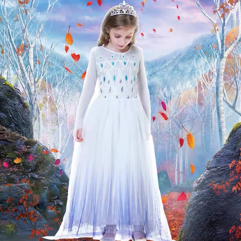 Платье Анны и Эльзы для девочек белого цвета Снежная королева костюм на Хэллоуин