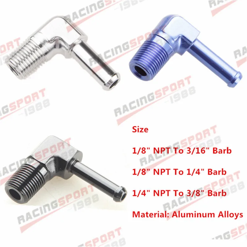 

1/8" 1/4" NPT To 1/4" 3/16" 3/8" 90 Degree Hose End Barb Adapter Fitting