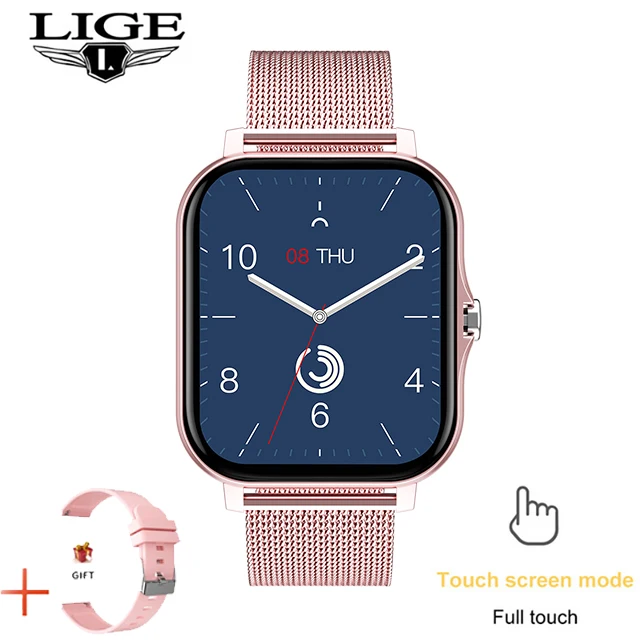 LIGE 2021 New Smart Watch Women Men Bluetooth Call Fitness Tracking Heart Rate Custom Dial Sports Waterproof Women's Smartwatch 