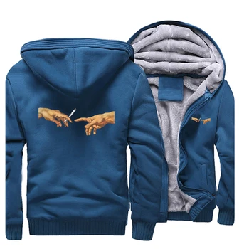 

Funny Michelangelo Genesis Print Men's Thicken Zipper Jacket Hoodies Men Winter Fleece Plus Size Sportswear Casual Streetwear