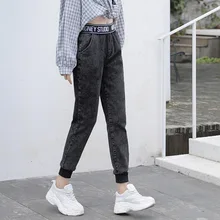 Женские осенние и зимние эластичные талии крупного рогатого скота Свободные повседневные брюки