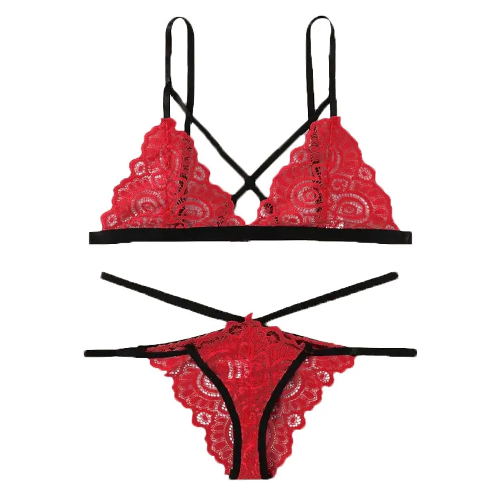 Low Price Loss Sale 2019 New Sexy Women Plus Size Lace V-Neck Bra +Thong Lingerie Set Underwear S-2XL Dress For Sex Beautiful
