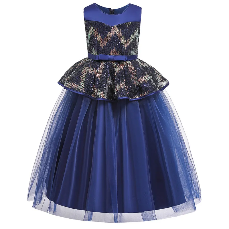 Кружевное платье принцессы со шлейфом; вечернее платье для девочек на День рождения; платье с блестками и цветочным узором для девочек; вечерние платья; свадебное платье; детское платье