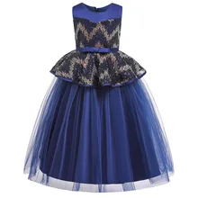 Кружевное платье принцессы со шлейфом; вечернее платье для девочек на День рождения; платье с блестками и цветочным узором для девочек; вечерние платья; свадебное платье; детское платье