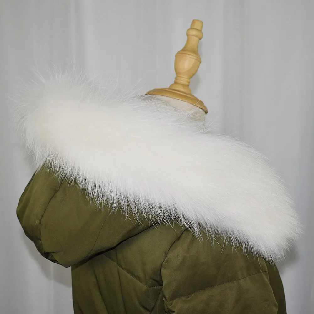 Воротник из меха енота, натуральная меховая отделка для пальто, капюшон, отделка на заказ, пуховое пальто с меховым капюшоном, отделка из натурального меха - Цвет: pure white