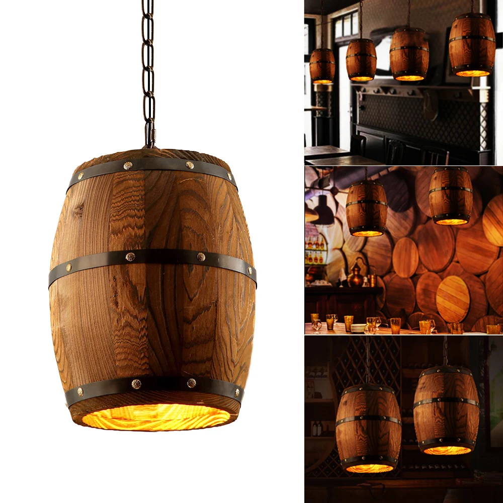

Vintage Retro Wood Wine Barrel Lamp Hanging Fixture Pendant Lights For Bar Cafe Lights Living Room Restaurant
