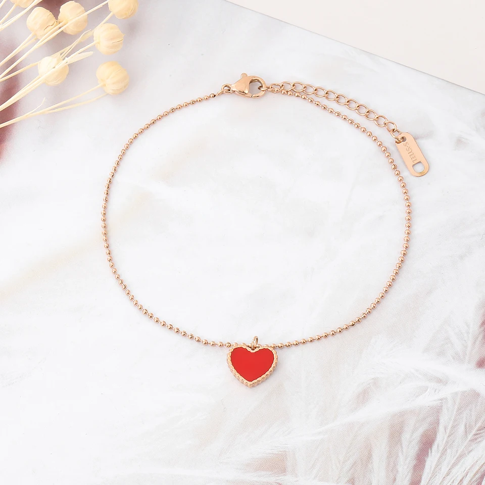 Красное сердце любовь браслет образец стиль титановая сталь Материал красный с изображением сердечка и Розы Золотой Цвет Браслет Модные женские ювелирные изделия подарок